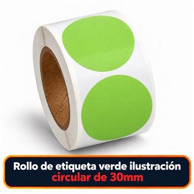Rollo de etiqueta Ilustración Circular Verde 30 Diametro (B40 ROLLO x 1000)